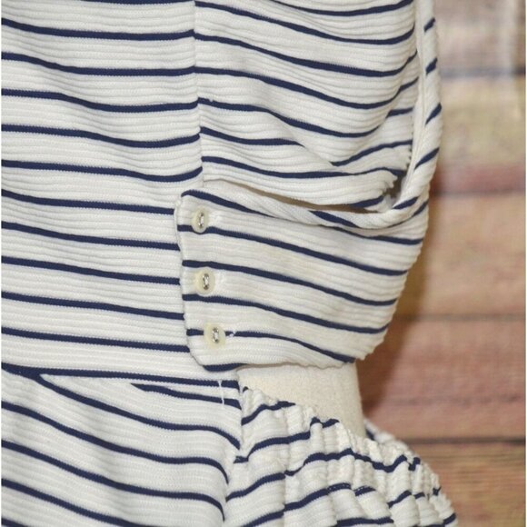 Lauren Conrad Sun Dress Navy Nautical Cross Back Size L Fit & Flare Preppy Lined - Picture 6 of 11